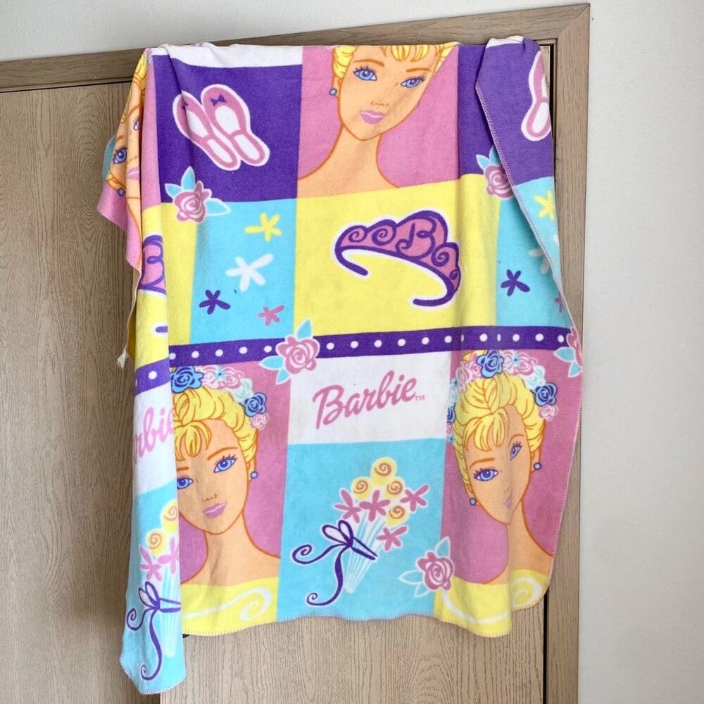 90s Vintage Barbie Fleece Throw Blanket - Ballet Princess